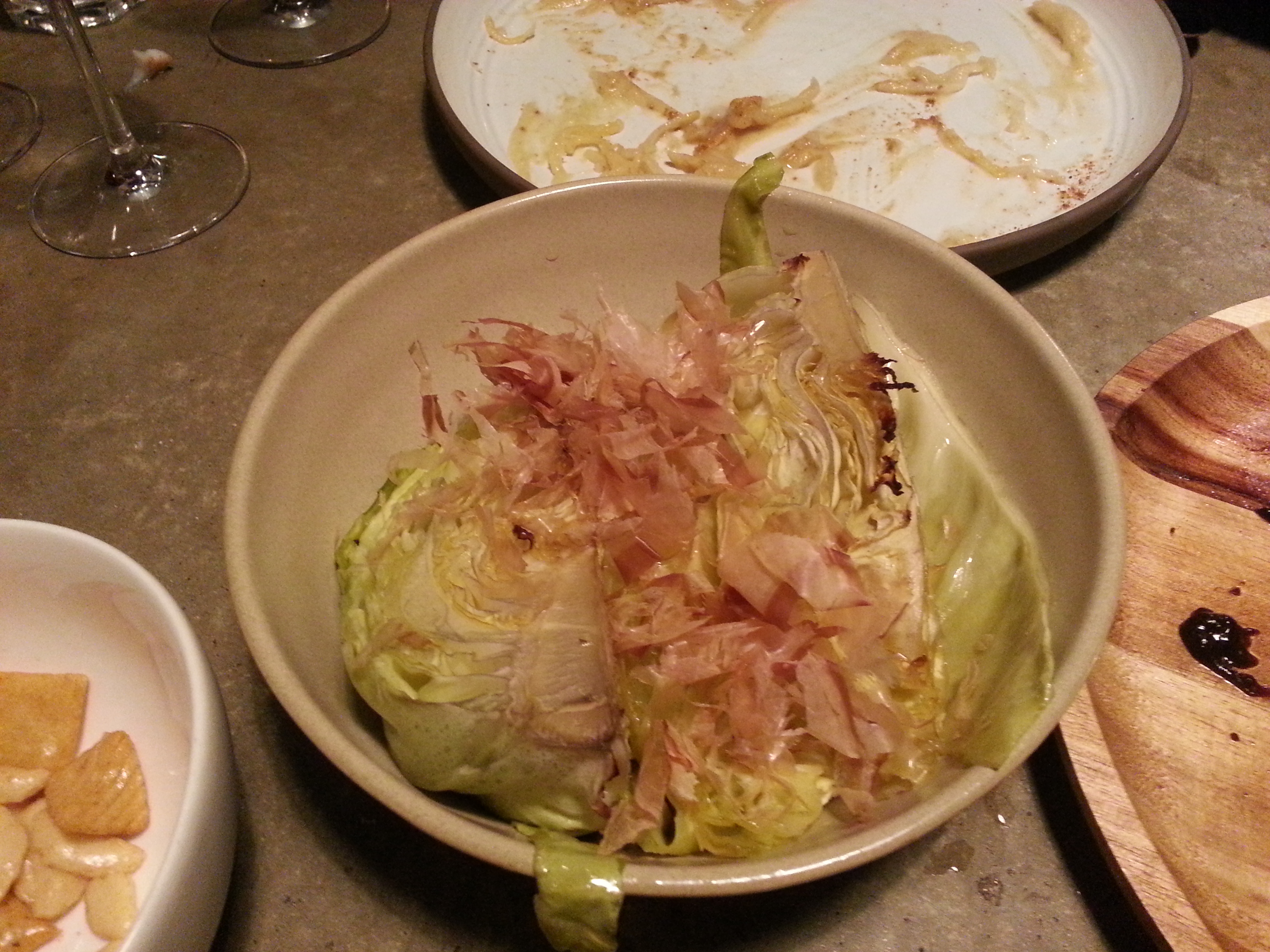 Dertien and Yama - Oxheart cabbage, sake, katsuobushi